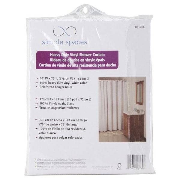 Simple Spaces Shower Curtain, Vinyl, White, White - SD-MCP01-W3L