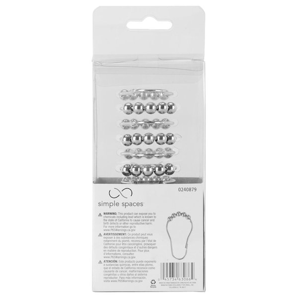 Simple Spaces Roller Ball Curtain Hook, Steel, Chrome, 1-1/2 in W, 3 in H - SD-BH-CH