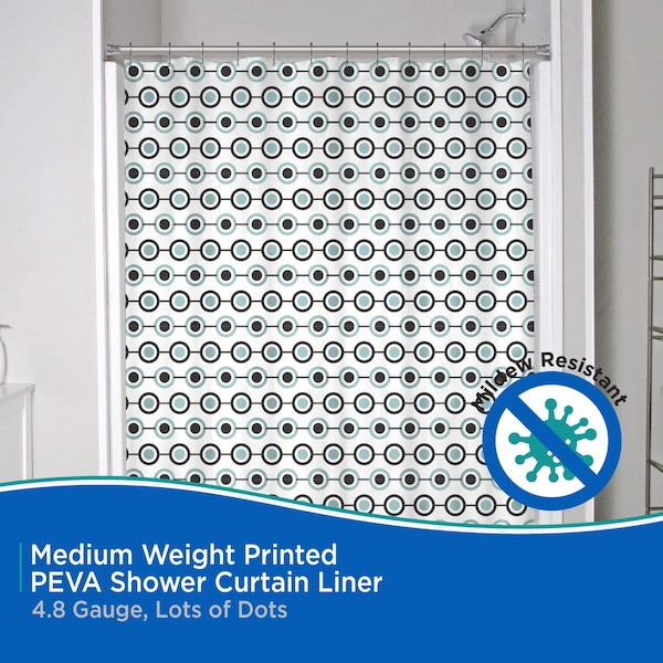 Kenney Mfg Medium Weight Decorative PEVA Shower Liner, 70" W x 72" H, Dots - KN61283