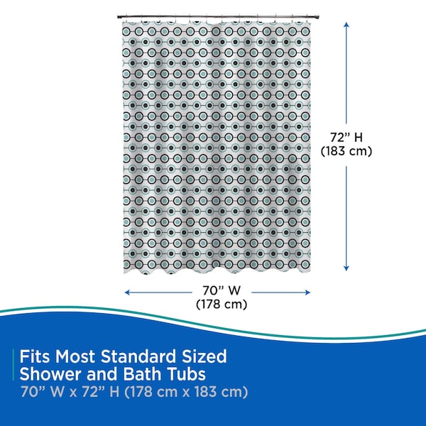 Kenney Mfg Medium Weight Decorative PEVA Shower Liner, 70" W x 72" H, Dots - KN61283