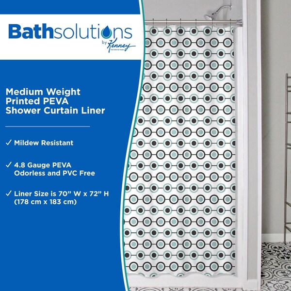 Kenney Mfg Medium Weight Decorative PEVA Shower Liner, 70" W x 72" H, Dots - KN61283