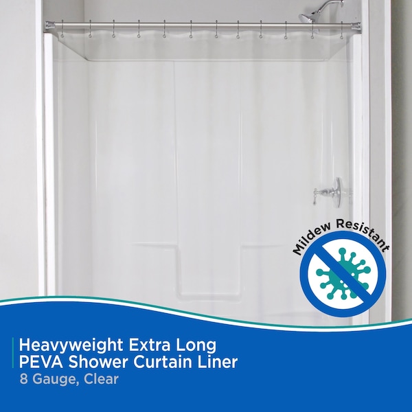 Kenney Mfg Heavyweight Extra Long PEVA Shower Curtain Liner, 70in W x 78in H, Clear - KN61235