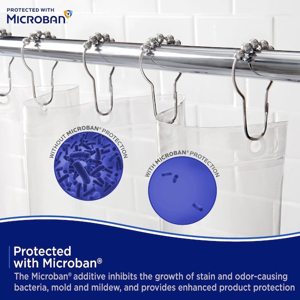 Kenney Mfg Microban Protected Lightweight PEVA Shower Liner, 70in W x 72in H, Clear, 2-Pack - MB61122PK2