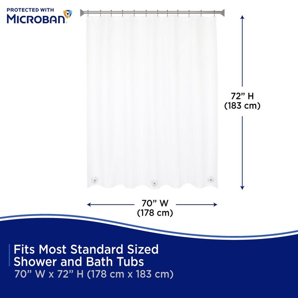 Kenney Mfg Microban Protected Lightweight PEVA Shower Liner, 70in W x 72in H, Clear, 2-Pack - MB61122PK2