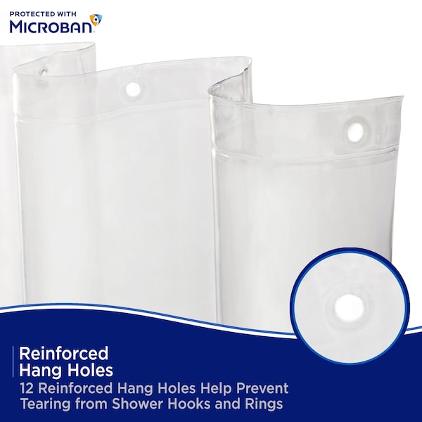 Kenney Mfg Microban Protected Lightweight PEVA Shower Liner, 70in W x 72in H, Clear, 2-Pack - MB61122PK2