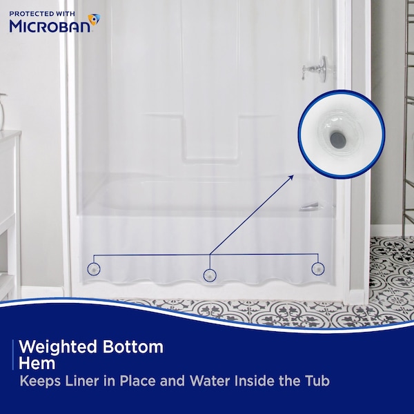 Kenney Mfg Microban Protected Lightweight PEVA Shower Liner, 70in W x 72in H, Clear, 2-Pack - MB61122PK2
