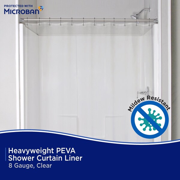 Kenney Mfg Microban Protected Heavyweight PEVA Shower Liner, 70in W x 72in H, Clear - MB61168