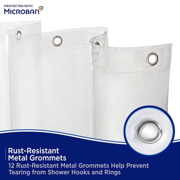 Kenney Mfg Microban Protected Heavyweight PEVA Shower Liner, 70in W x 72in H, Clear - MB61168