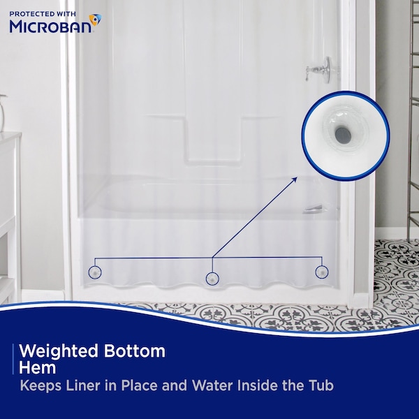 Kenney Mfg Microban Protected Heavyweight PEVA Shower Liner, 70in W x 72in H, Clear - MB61168