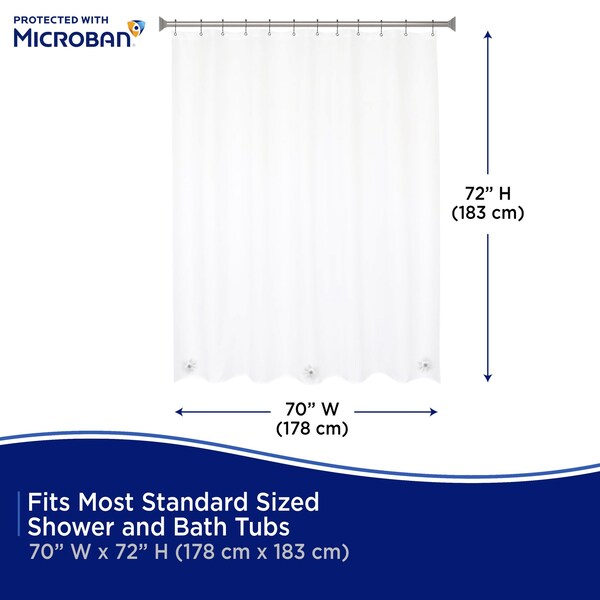 Kenney Mfg Microban Protected Heavyweight PEVA Shower Liner, 70in W x 72in H, Clear - MB61168