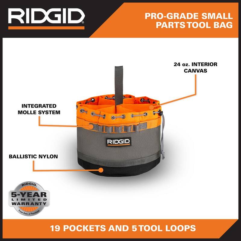 RIDGID 10 in. 19 Pocket Professional Grade Small Parts Organizer Tool Bag - RD25001-TH