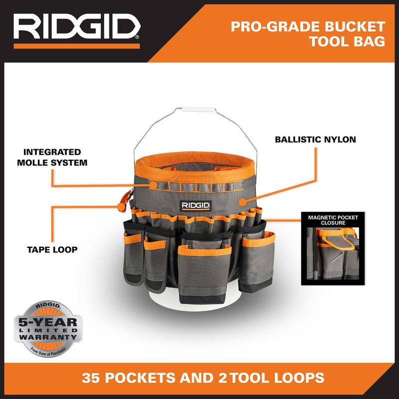 RIDGID 30 in. 35 Pocket Professional Grade Tool Bucket Bag - RD10030-TH