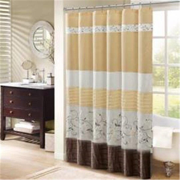 Madison Park 72 x 72 in. Faux Silk Embroidered Floral Shower Curtain, Yellow - MP70-4863