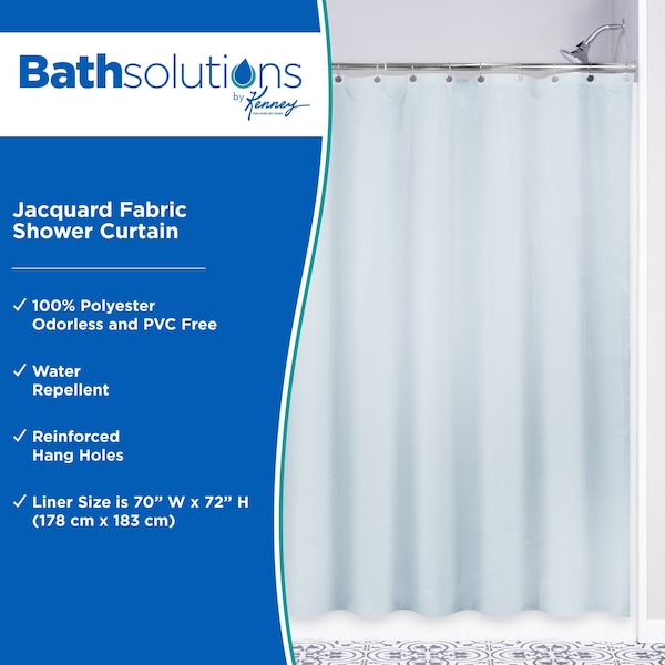 Kenney Mfg Water Repellant Jacquard Fabric Shower Curtain, 70in W x 72in H, Ashley Blue - KN61307PS
