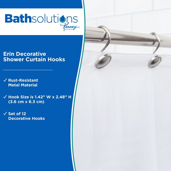 Kenney Mfg Erin Decorative Shower Curtain Hooks, Set of 12, Brushed Nickel - KN62151V1