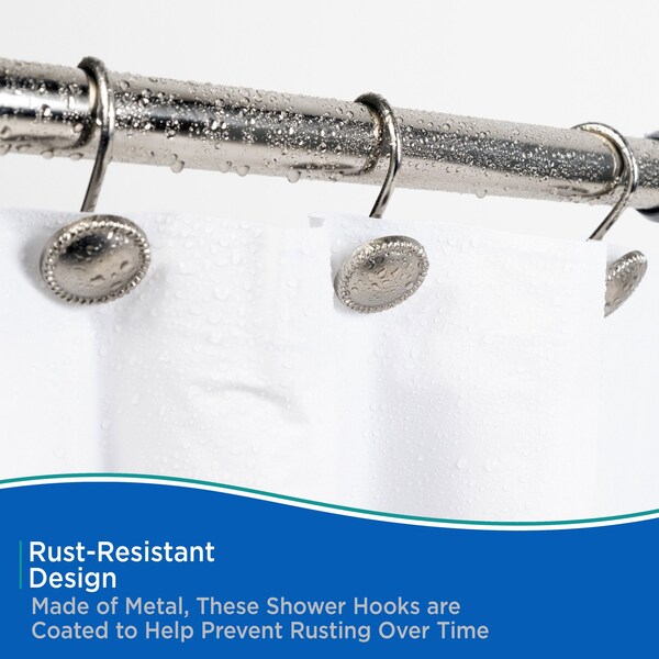 Kenney Mfg Erin Decorative Shower Curtain Hooks, Set of 12, Brushed Nickel - KN62151V1
