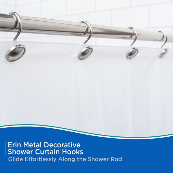 Kenney Mfg Erin Decorative Shower Curtain Hooks, Set of 12, Brushed Nickel - KN62151V1