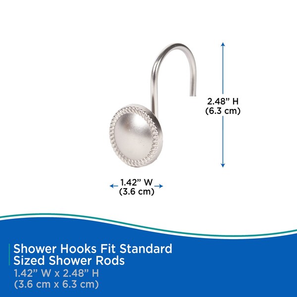 Kenney Mfg Erin Decorative Shower Curtain Hooks, Set of 12, Brushed Nickel - KN62151V1