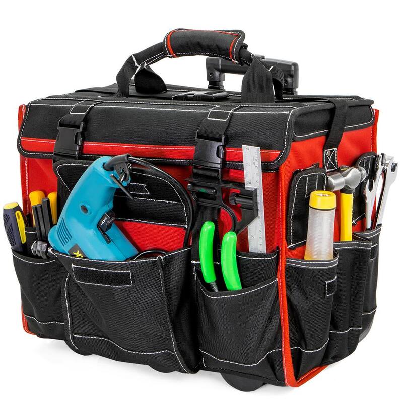 XtremepowerUS 11 in. x 18 in. Jobsite Rolling Tote Tool Bag Storage Organizer Backpack - 90700-XPH