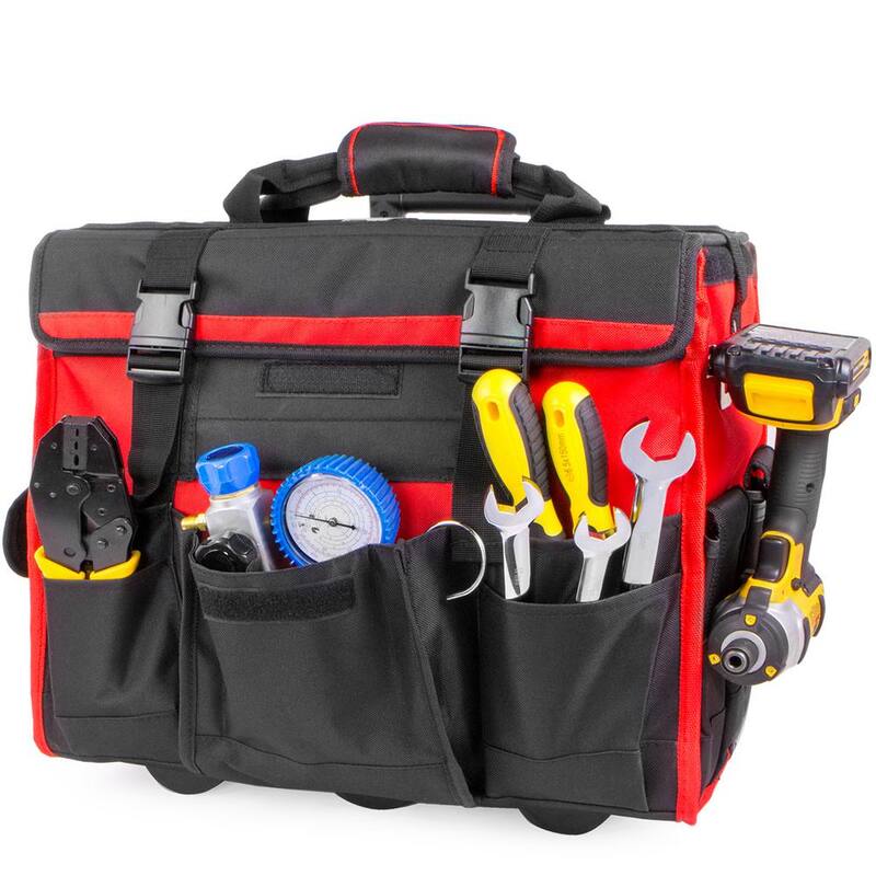 XtremepowerUS 11 in. x 18 in. Jobsite Rolling Tote Tool Bag Storage Organizer Backpack - 90700-XPH