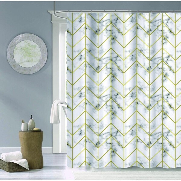 Homeroots 72 x 70 x 1 in. Silver Marble & Geo Pattern Shower Curtain - 399737