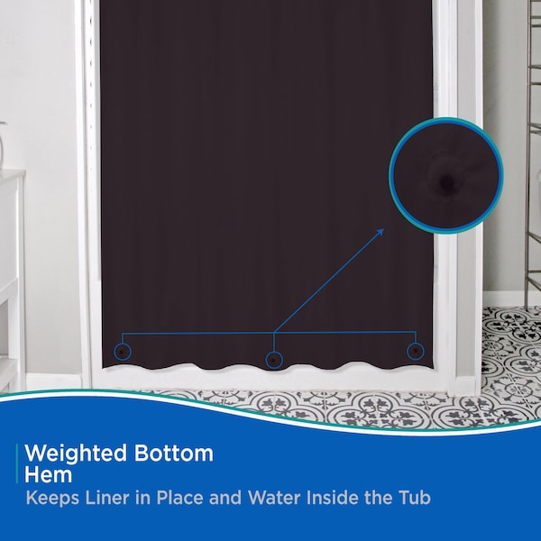 Kenney Mfg Lightweight PEVA Shower Curtain Liner and Beaded Roller Ring Set, 70in W x 72in H - KN61759V1
