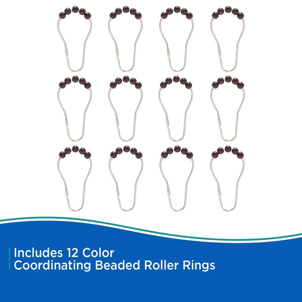 Kenney Mfg Lightweight PEVA Shower Curtain Liner and Beaded Roller Ring Set, 70in W x 72in H - KN61759V1