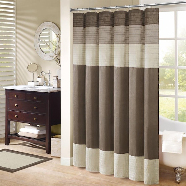 Madison Park Pieced Faux Dupioni Shower Curtain, Natural, 223PK - MP70-223