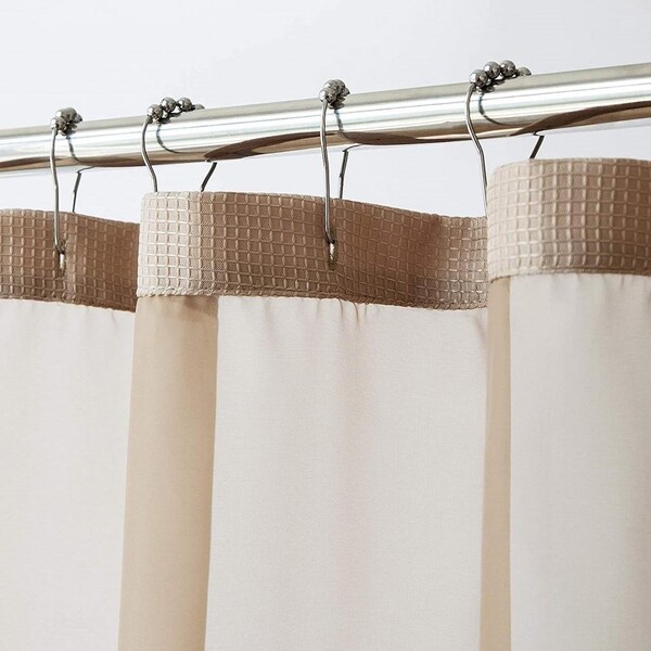 Homeroots 72 x 70 x 1 in. Mocha Sheer & Grid Shower Curtain & Liner Set - 399751