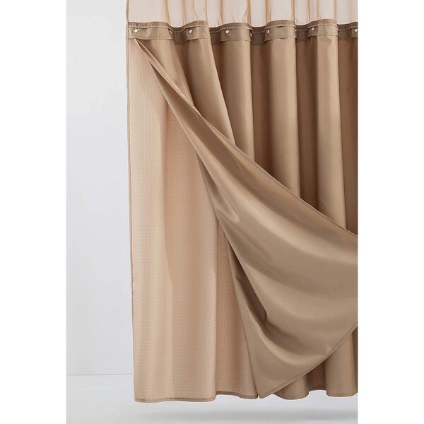 Homeroots 72 x 70 x 1 in. Mocha Sheer & Grid Shower Curtain & Liner Set - 399751