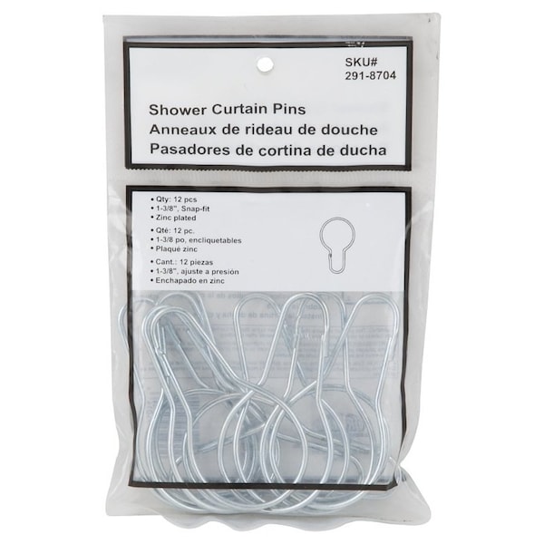 Simple Spaces Shower Curtain Pin, Snap-Fit, Zinc, Sliver, For: Shower Liners and Curtains - PMB-007