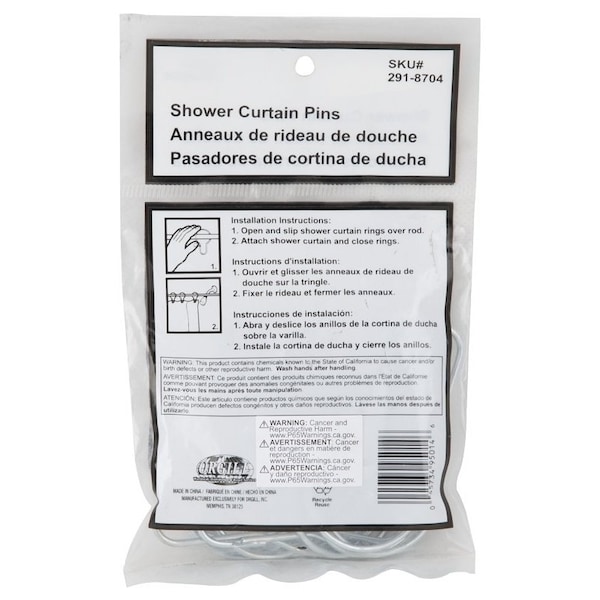 Simple Spaces Shower Curtain Pin, Snap-Fit, Zinc, Sliver, For: Shower Liners and Curtains - PMB-007