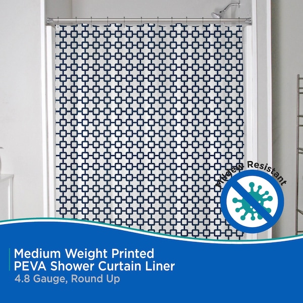 Kenney Mfg Medium Weight Decorative PEVA Shower Liner, 70" W x 72" H, Round Up - KN61285