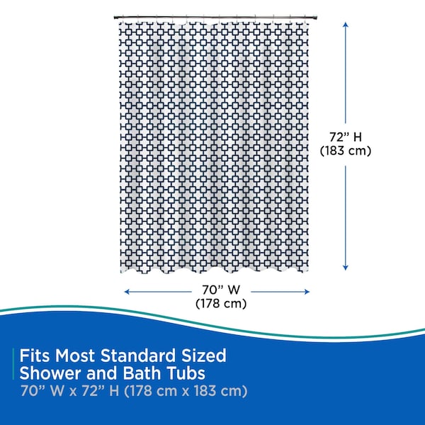 Kenney Mfg Medium Weight Decorative PEVA Shower Liner, 70" W x 72" H, Round Up - KN61285