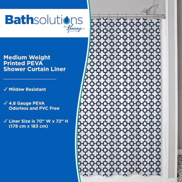 Kenney Mfg Medium Weight Decorative PEVA Shower Liner, 70" W x 72" H, Round Up - KN61285