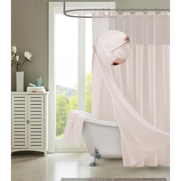 Gfancy Fixtures 72 x 70 x 1 in. Blush Sheer & Grid Shower Curtain & Liner Set - GF3104147