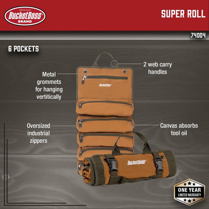 BUCKET BOSS 27 in. Super Tool Roll with 6 Zippered Pockets in Brown - 74004