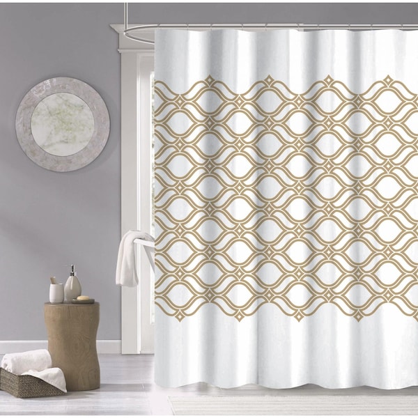 Homeroots 72 x 70 x 1 in. Gold & White Printed Lattice Shower Curtain - 399731