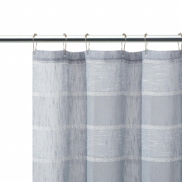 Homeroots 72 x 70 x 1 in. Silver Striped Embroidered Shower Curtain - 399739