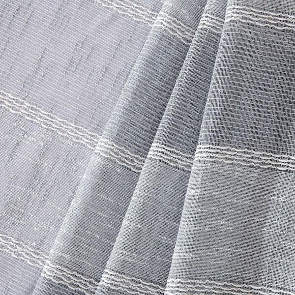 Homeroots 72 x 70 x 1 in. Silver Striped Embroidered Shower Curtain - 399739