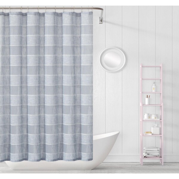 Homeroots 72 x 70 x 1 in. Silver Striped Embroidered Shower Curtain - 399739