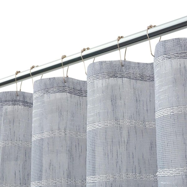 Homeroots 72 x 70 x 1 in. Silver Striped Embroidered Shower Curtain - 399739