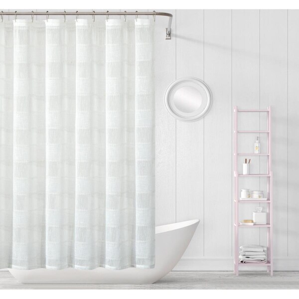 Gfancy Fixtures 72 x 70 x 1 in. White Striped Embroidered Shower Curtain - GF2627941