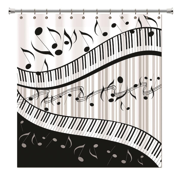 Designed To Furnish Music Shower Curtain, Black & Grey - DE2527423