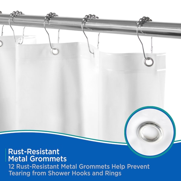 Kenney Mfg Medium Weight Extra Long PEVA Shower Curtain Liner, 70in W x 78in H, White - KN61469