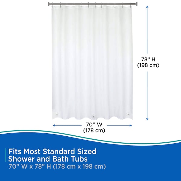 Kenney Mfg Medium Weight Extra Long PEVA Shower Curtain Liner, 70in W x 78in H, White - KN61469