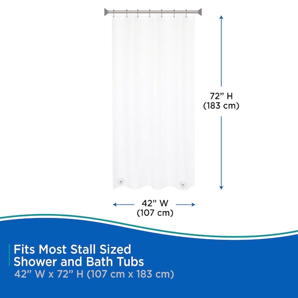 Kenney Mfg Medium Weight PEVA Stall Shower Curtain Liner, 42in W x 72in H, Clear - KN61147