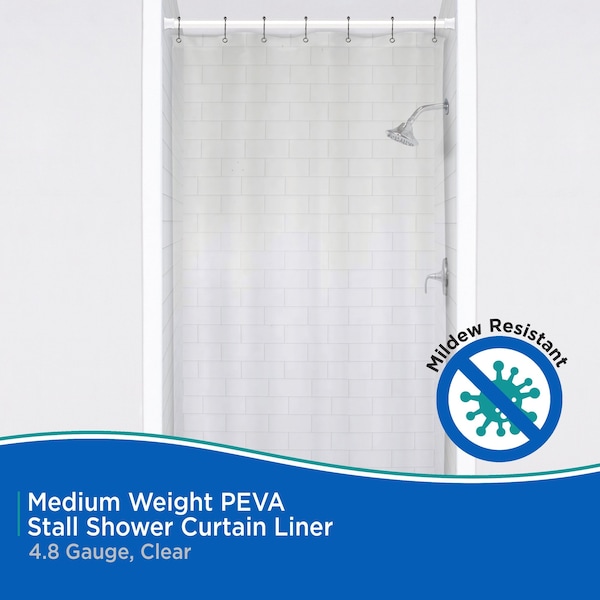 Kenney Mfg Medium Weight PEVA Stall Shower Curtain Liner, 42in W x 72in H, Clear - KN61147