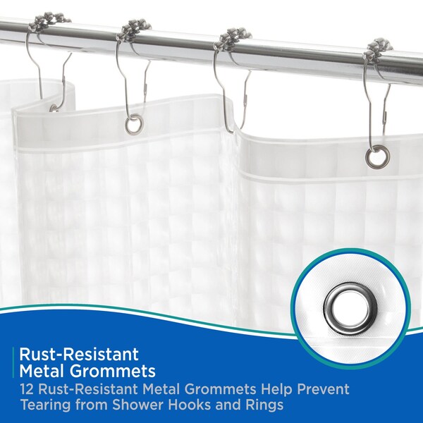 Kenney Mfg Medium Weight Embossed PEVA Shower Liner, 70" W x 72" H, Clear - KN61151
