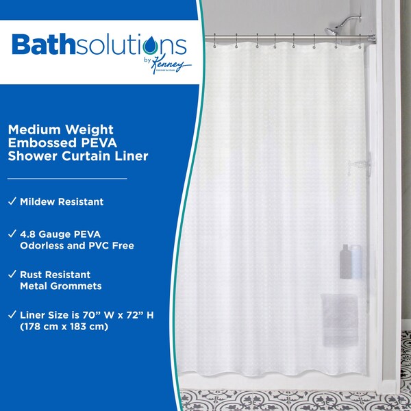 Kenney Mfg Medium Weight Embossed PEVA Shower Liner, 70" W x 72" H, Clear - KN61151
